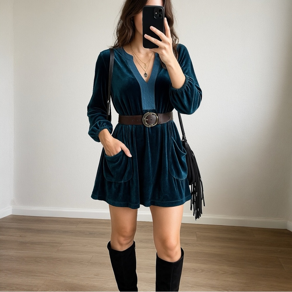 Velzera Teal Mini Dress with Belt